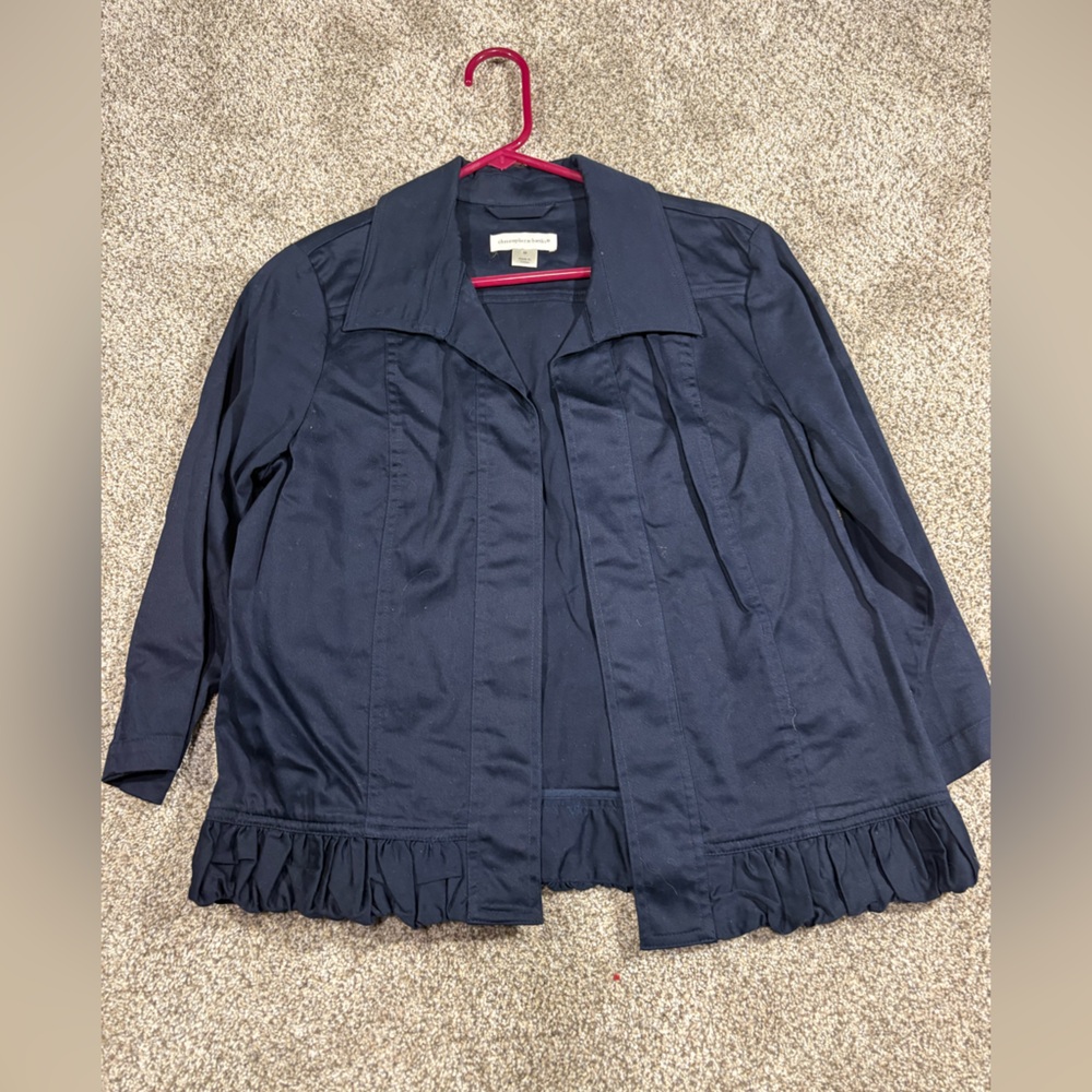Christopher & Banks Navy Ruffle Jean Jacket